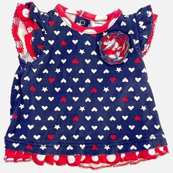 CUDDLE BEAR Star and Hearts Red White Blue Baby Girl Top - 3 Months - Picture 1 of 7
